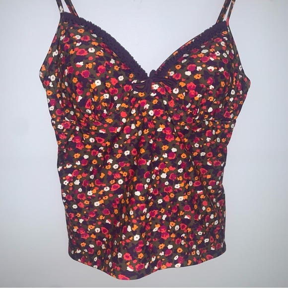 Boden Tankini Top Women’s Size 8 US Brown Multi Floral Swimwear Padded Shelf Bra - Picture 3 of 7